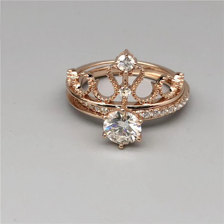 18 К розовое золото 1Ct кольцо с муассанитом и бриллиантами корона Съемная комбинация из двух частей Женское Обручальное кольцо на годовщину