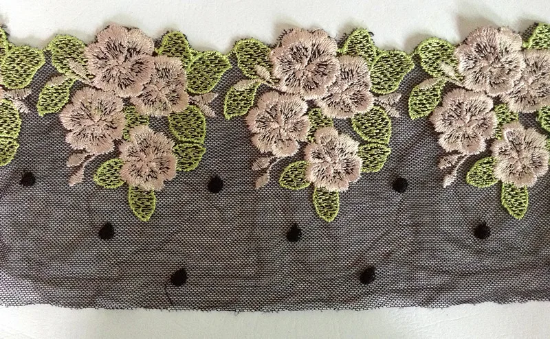 top quality 12.9cm wide dyed yarn embroidery lace trim nylon net base polyester XERY0817G | Дом и сад