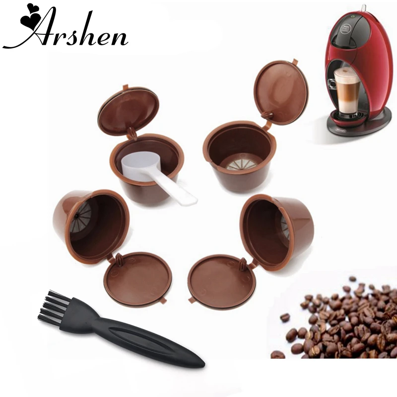 Arshen dolce-gusto 4 шт./компл. Plsatic многоразовая капсула для кофе+ ложка и щетка 200 раз многоразовая Совместимость Nescafe dolcegusto