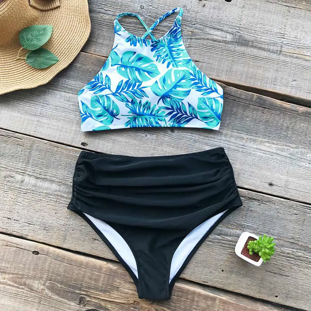 Cupshe Green Leaf Tank Bikini Set Bathing Suit Brazilian Biquini
