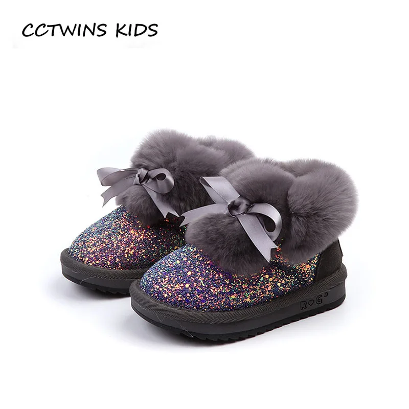 

CCTWINS KIDS 2018 Winter Girl Fashion Glitter Snow Boot Children Butterfly Ankle Boot Baby Genuine Leather Warm Shoe CS1512