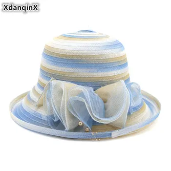 

XdanqinX Summer Breathable Cap Oversized Sun Visor Bucket Hats For Women Elegant Fashion Novelty Yarn Adult Women's Beach Hat