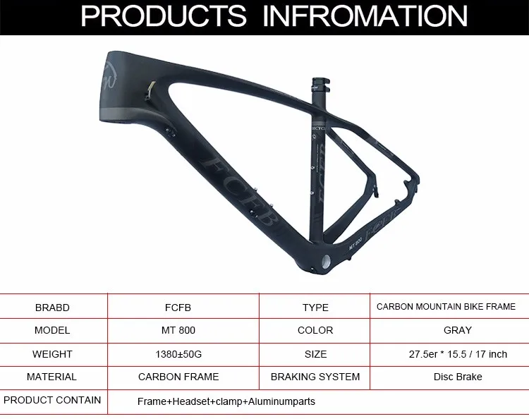 FCFB mtb велосипедная рама карбоновая горная карбоновая рама 27,5 er* 15," 17 дюймов углеродный руль подседельный штырь стебель седло ems