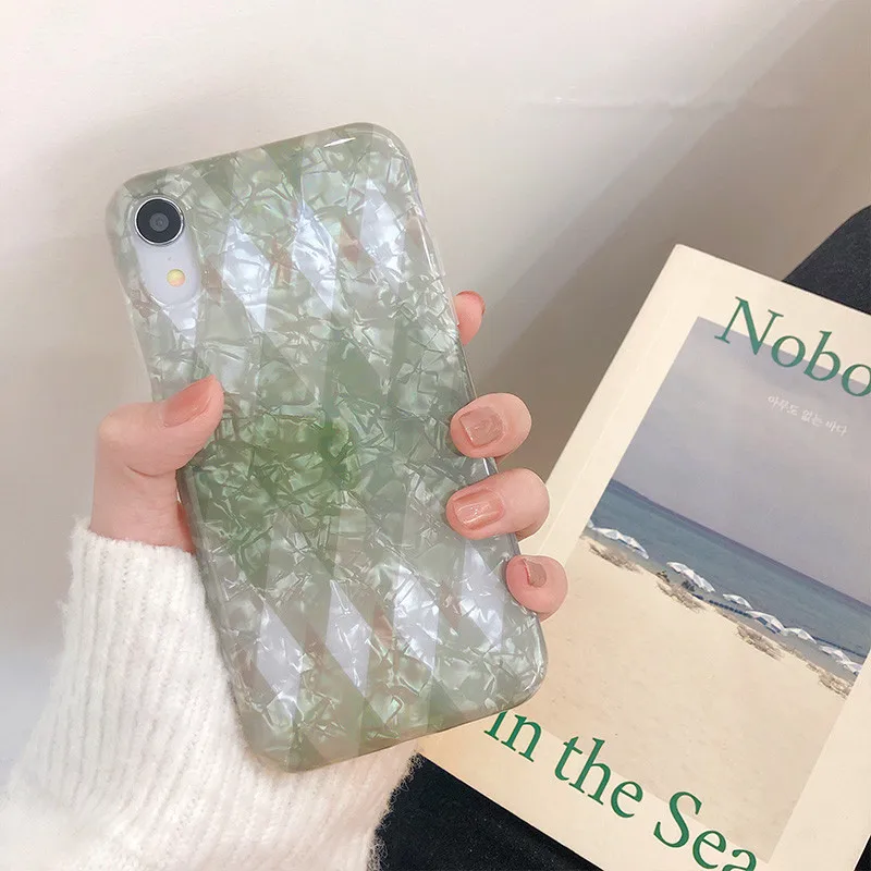 

Ultra-thin Rhombic Shell Pattern Phone Case for iphone 6 6s 7 8 Plus All-inclusive Fall Korean Style Female XS Max XS XR X Cover