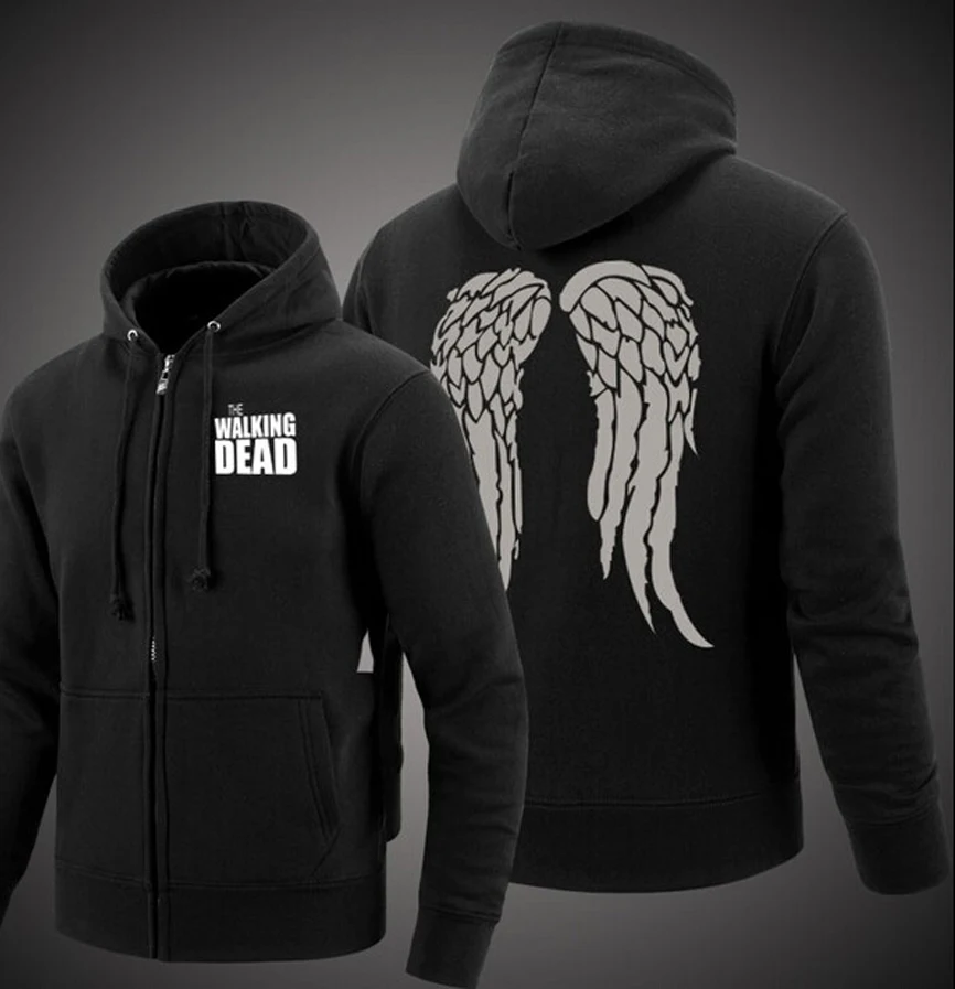 Men hipster fleece The Walking Dead sweatshirts Zombie Daryl Dixon Wings hooded coat 2017 zipper jacket