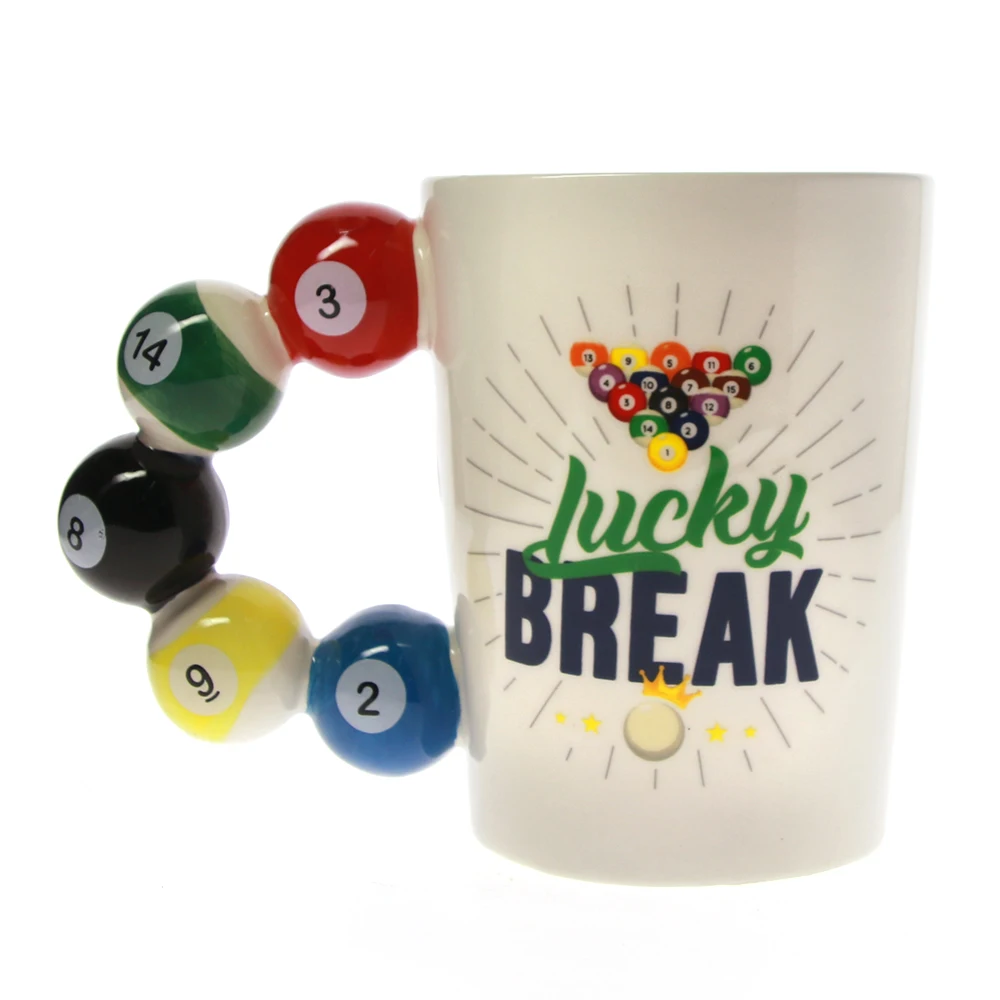 

Lucky Break Snooker Pool Balls Shaped Handle Ceramice Mug Home Billiard Balls Pool Coffee Cup Mug Billiard Gift Game Room Decor