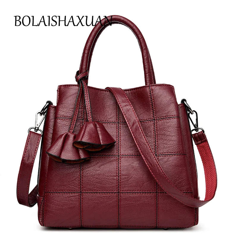 Plaid Women Genuine Leather Handbags Luxury Handbags Women Bags