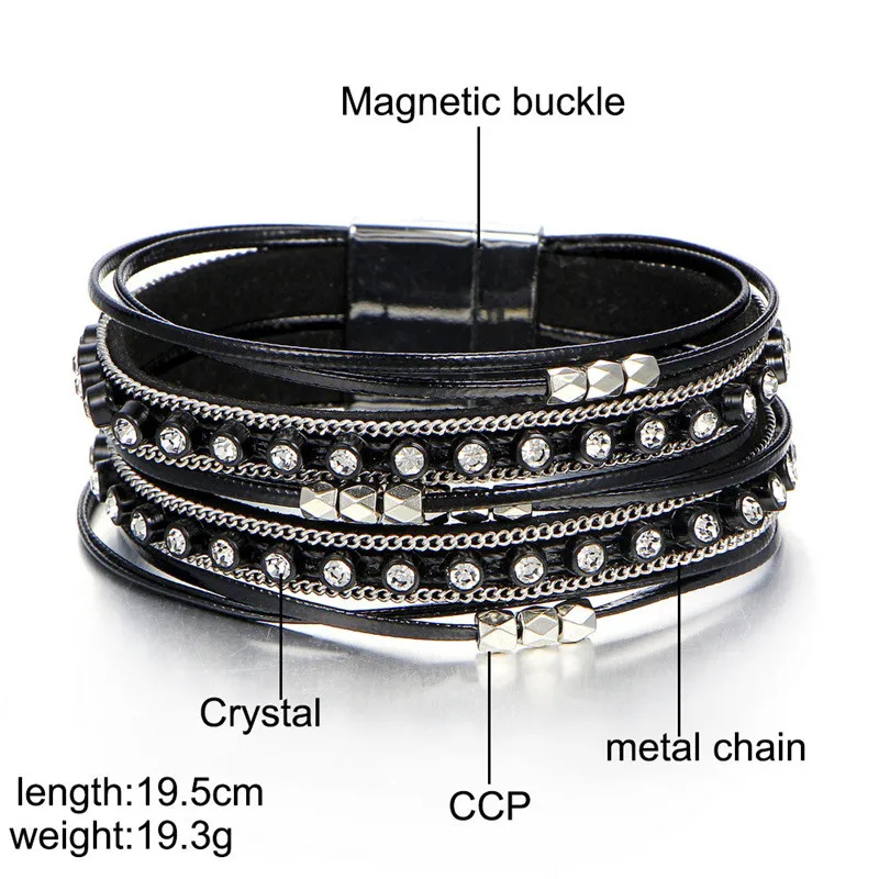 Модный популярный многослойный браслет с магнитной пряжкой и браслет для женщин, богемный жемчужный кожаный браслет с кристаллами для женщин, новинка Pulseira - Окраска металла: TZ37