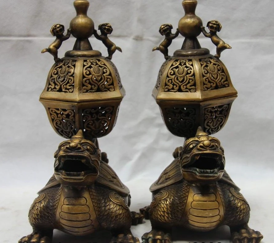 free shipping China Bronze Copper Fu Foo Dog Lion Dragon turtle
