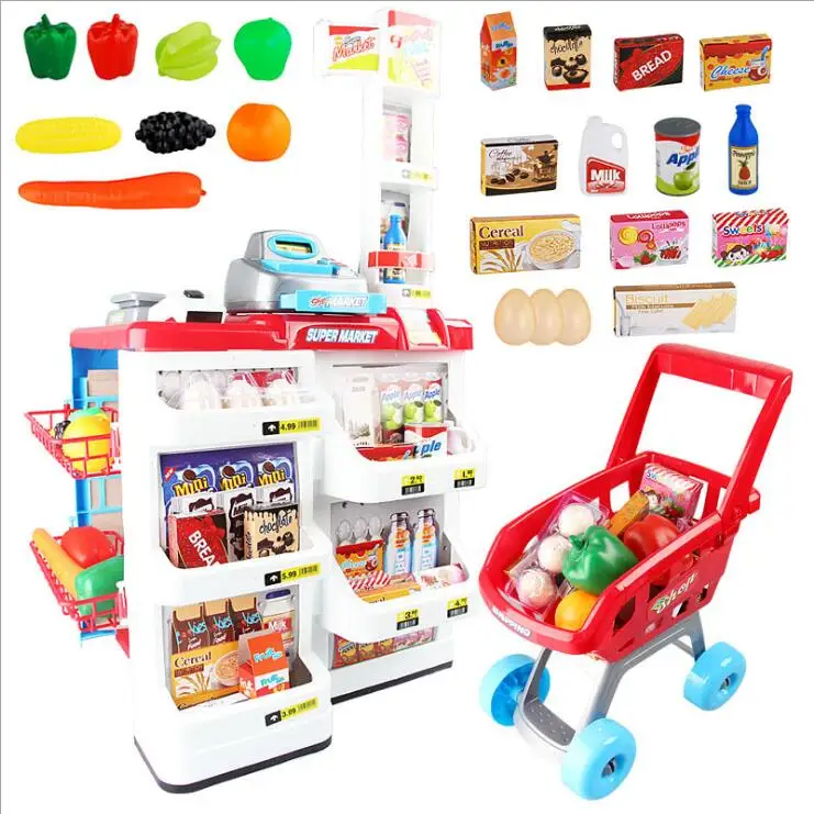 Ролевые игры игрушки Детская кухня игрушечная кухонная посуда бакалейные тележки для покупок супермаркет торговый стенд корзина кассовые аппараты