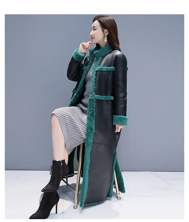 Женское пальто из овечьего меха, зима, новая мода размера плюс, длинное теплое пальто, женское меховое пальто, двухстороннее, замшевое пальто из искусственного меха