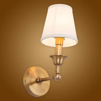 

Modern Wall Lamp Real Copper Wall Sconces Fabric Lampshade Bathroom Mirror Bedside Cabinet Fixtures Home Lighting BLW041