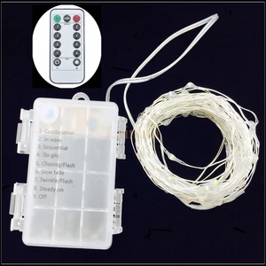 Хорошая цена батарея светодиодный Питание гирлянды светодиодные огни с дистанционное управление гибкие Медь Серебро провода водовечерние непроница - изображение