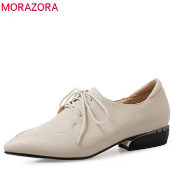 

MORAZORA 2020 new arrival pumps women pointed toe lace up spring summer shoes ladies comfortable casual low heels dress shoes
