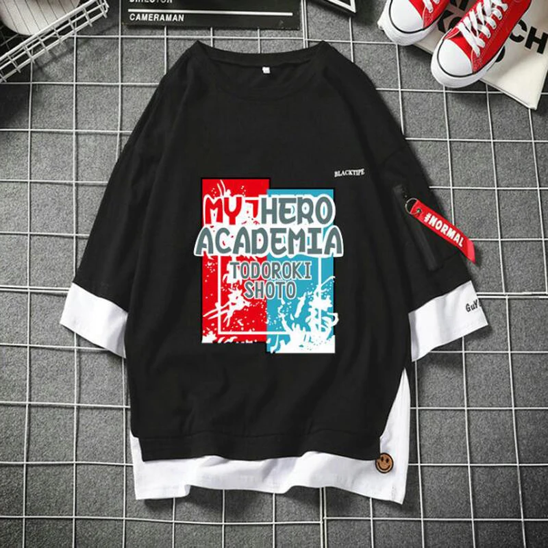 

New Anime Boku no Hero Academia t-shirt My Hero Academia Midoriya Izuku cosplay costume fashion Fake two piece t shirt tops