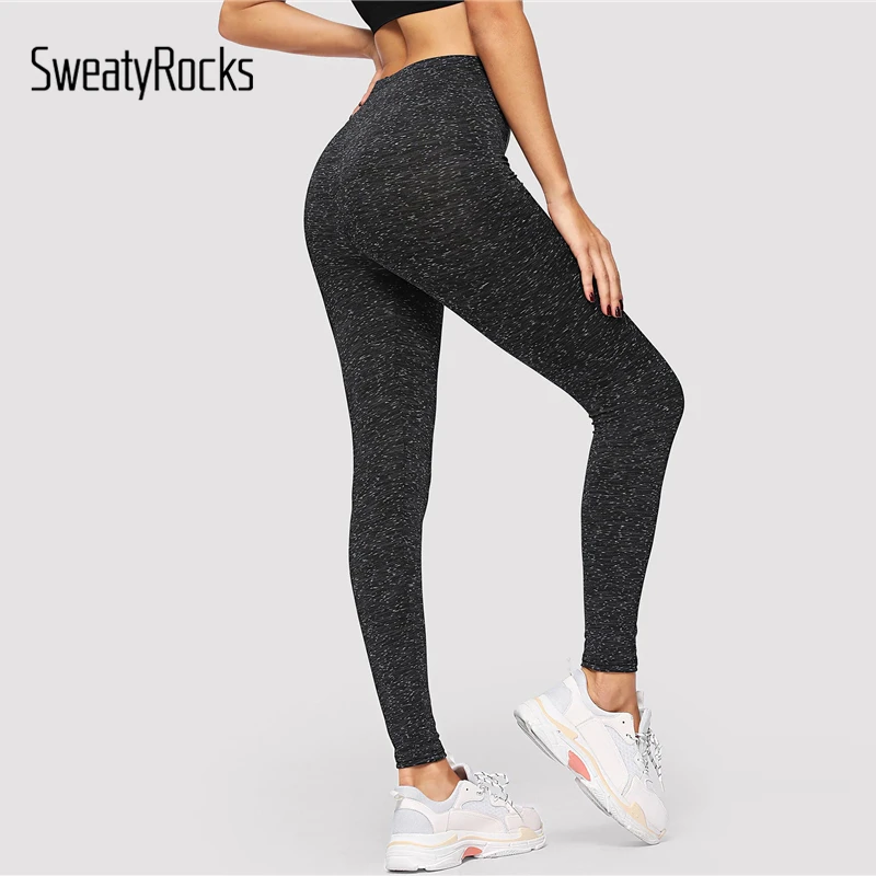 SweatyRocks, черные конфетти леггинсы, высокая талия, для тренировок, для отдыха, облегающие женские леггинсы,, весенняя одежда для активного отдыха, однотонные леггинсы