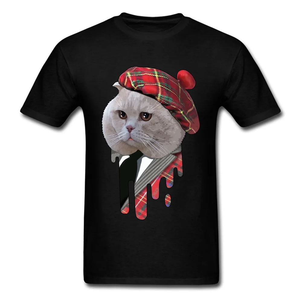 Hip hop Scottish cat Round Collar T Shirts VALENTINE DAY Tops & Tees Short Sleeve for Men Cheap 100% Cotton Cool T-shirts Scottish cat black