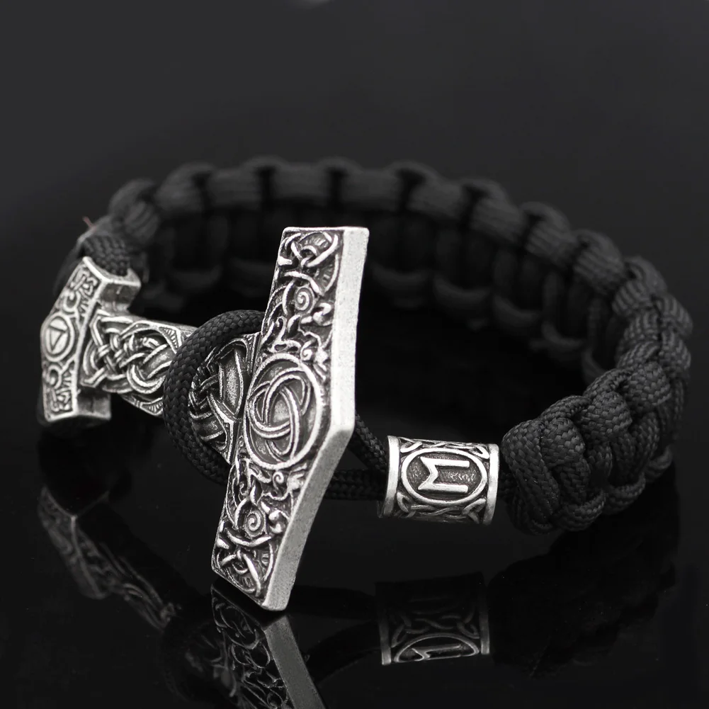 Мужской Руна викингов Thor Hammer амулет в виде молота скандинавский браслет символ