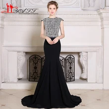 Liyatt Nueva Moda Negro Largo Sirena Vestidos de Baile 2017 Robe de Soirée MN029 Cristales Completo Rebordeado Corsé Vestido de Noche Formal