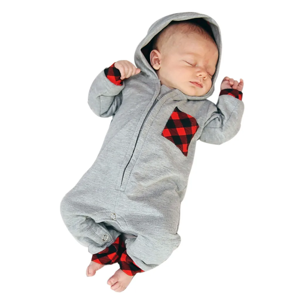 

Newborn Infant Baby Boy Girl Plaid Hooded Romper Jumpsuit Outfits Clothes mamelucos bebe verano cotton organic baby clothes new