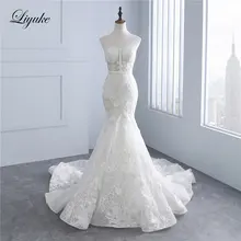 Liyuke высокое качество цветочный принт свадебное платье в стиле "Русалка" Аппликация из кружева, вышитая бисером жемчугом Ручная работа Элегантное свадебное платье с открытыми плечами