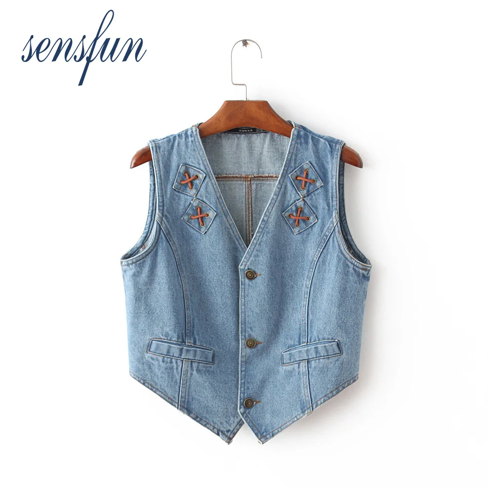 2016 women denim vest Up 4XL slim sleeveless female