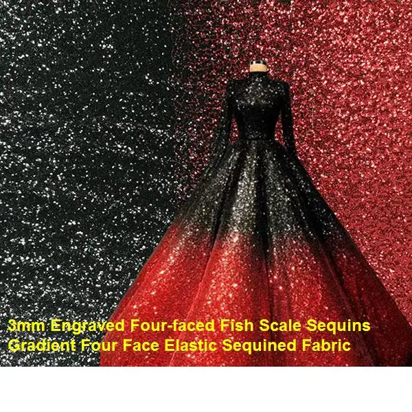 

3mm Engraved Four-faced Fish Scale Sequins Gradient Elastic Sequined Fabric Wedding Dress Performance Costume Sequins fabric
