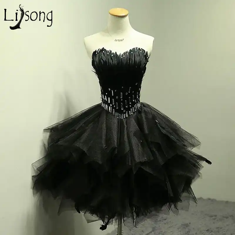 black feather cocktail dress
