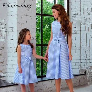 

2019 Mother Daughter Matching Dress Casual Long Maxi Dress Plaid Sundress kids Family Look clothing mommy and me clothes C0286