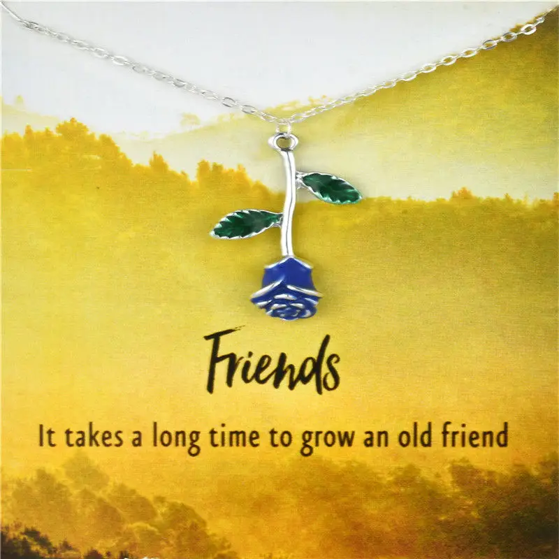 

New Message Card Necklaces Jewelry Rose Flower Pendant Necklace For Women Girl Valentine's Day Gift