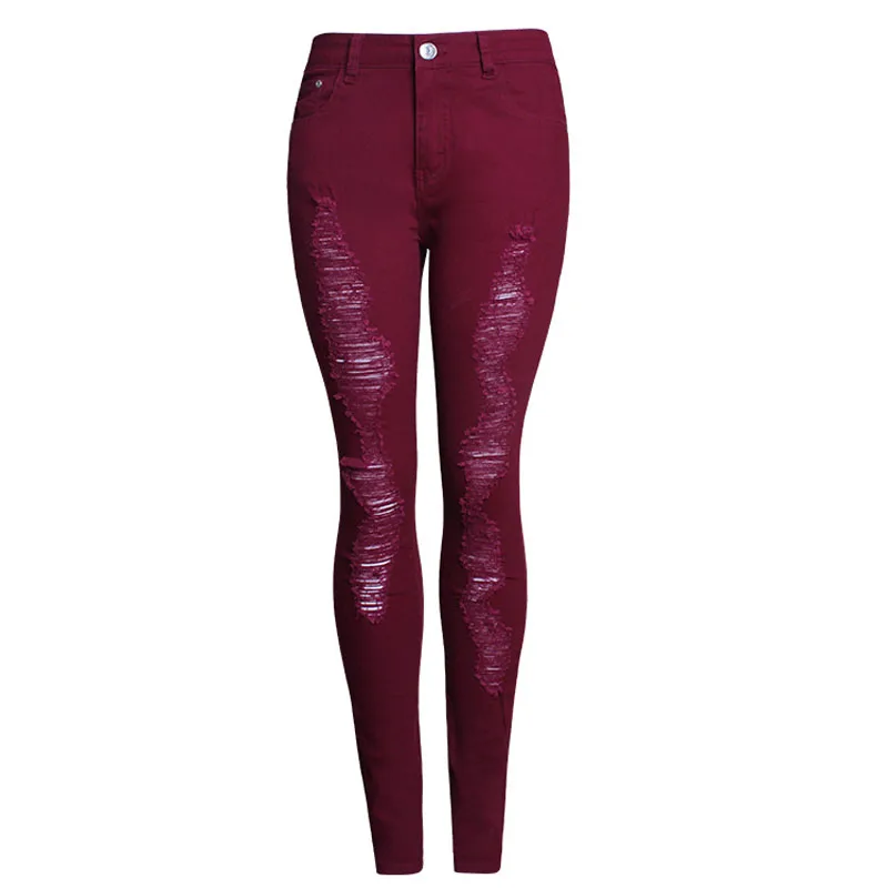 

New Cotton Elastic Imitate Jeans Woman Skinny Pencil Pants Slim Ripped Jeans For Women Ripped Jeans J17321