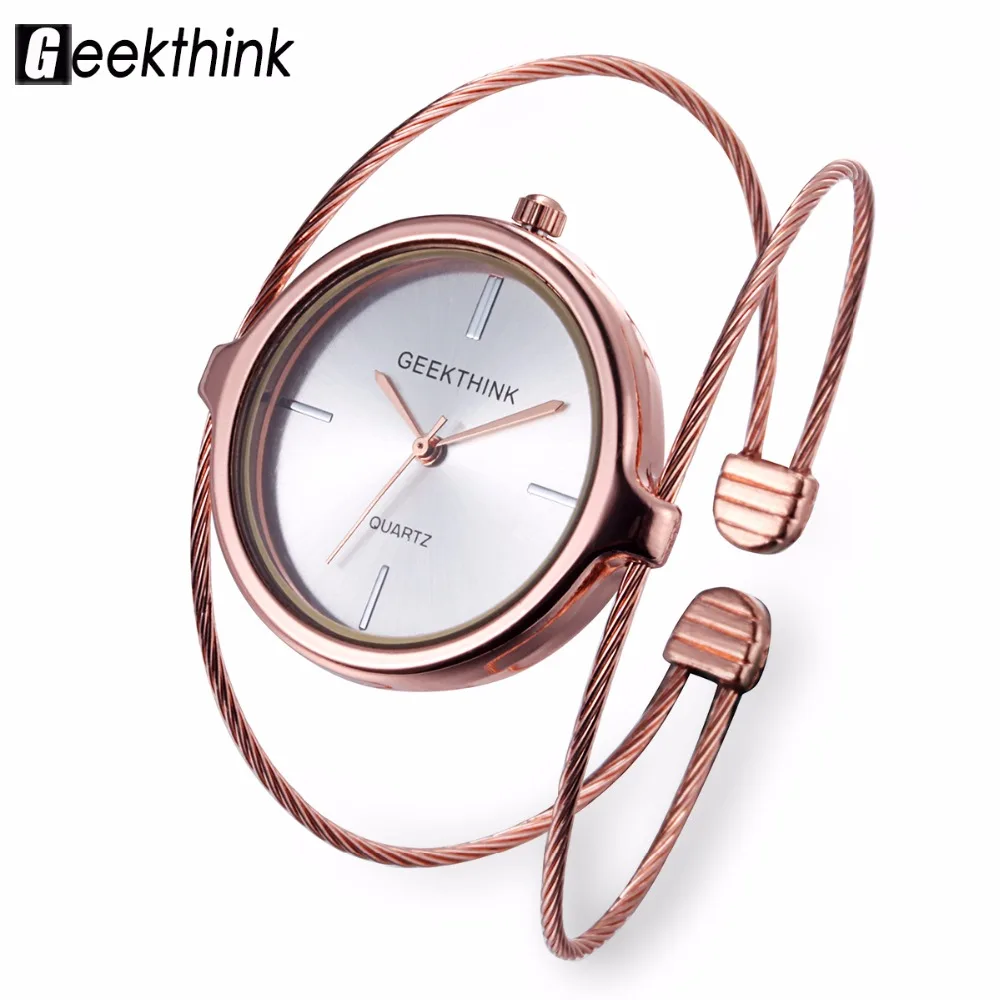 GEEKTHINK, уникальный модный бренд, кварцевые часы для женщин, браслет, женские часы из розового золота, женские роскошные часы с двойным кольцом, стальной ремешок, на каждый день