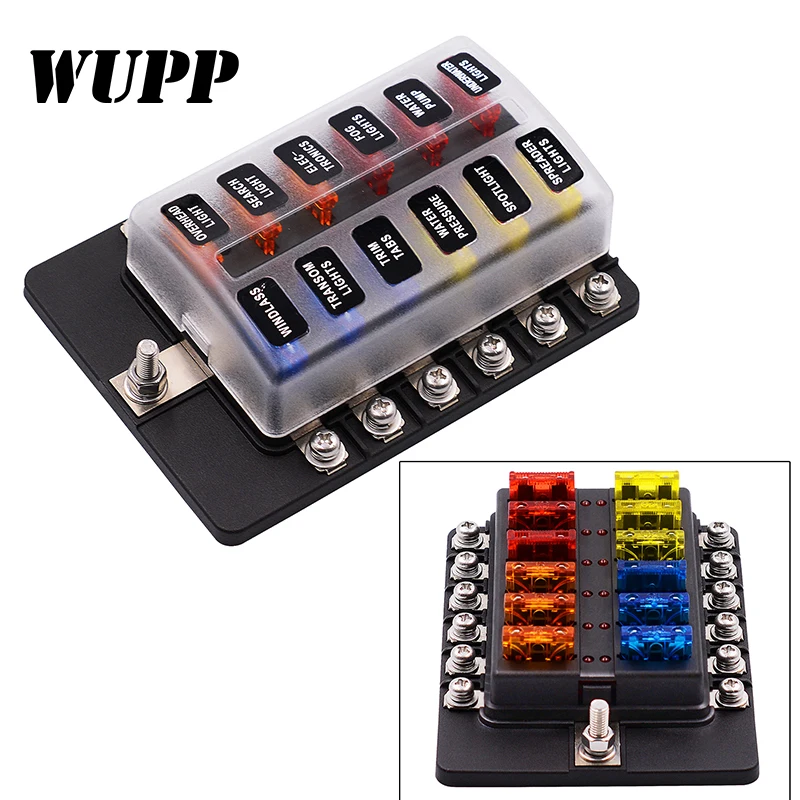 WUPP 12 Way Blade Fuse Box Holder 12V 24V for Car Boat Marine Caravan