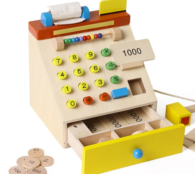 Новая деревянная игрушка кассовый аппарат для моделирования детская игрушка