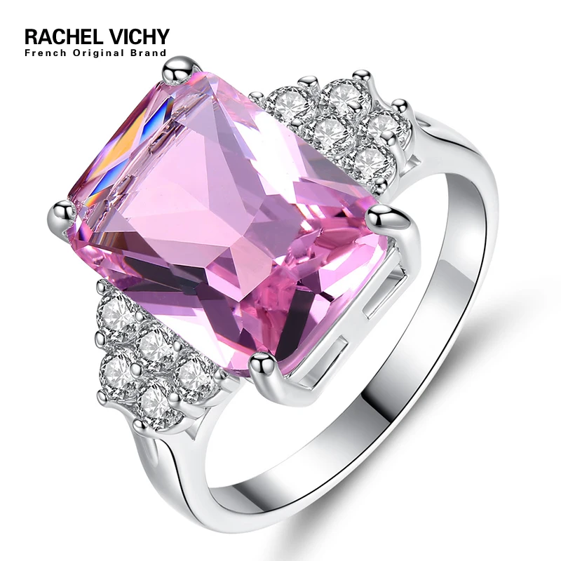 Рейчел Виши модные розовые полудрагоценные камни серебристый цвет кольцо для женщин квадратной формы с цирконом горный хрусталь кольца, свадебные украшения FR407