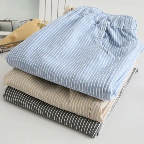 

Top Fashion Women Cotton Linen Striped Harem Pants Black Casual High Waist Drawstring Loose Trousers Pantalon F