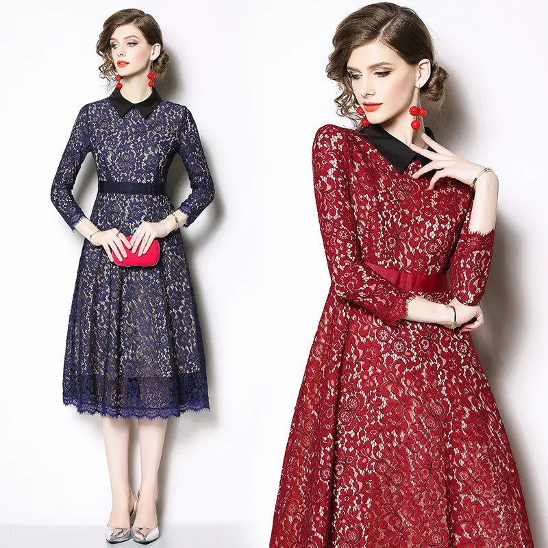 

Spring new women's lace openwork dress Slim elegant temperament party dress