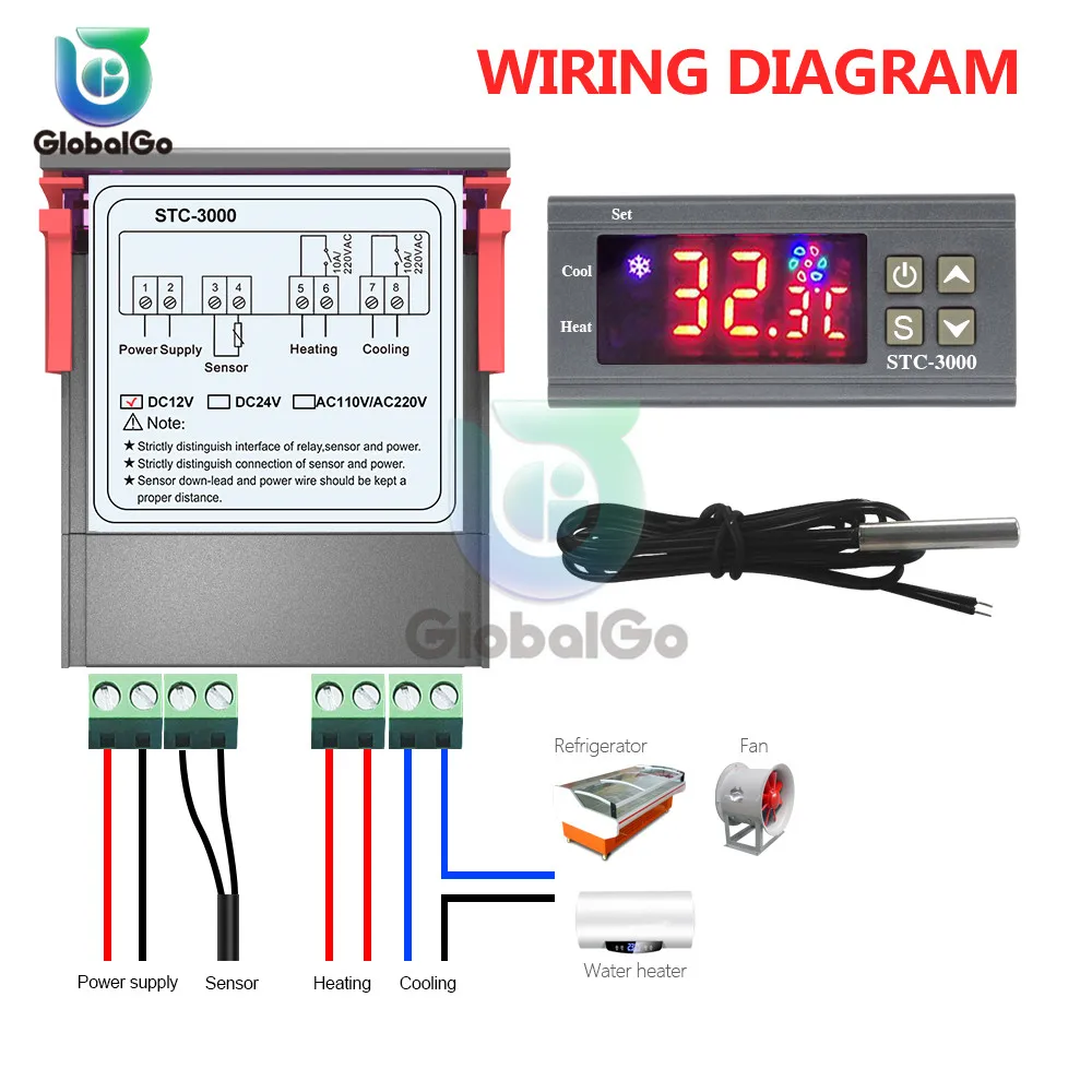 Светодиодный цифровой регулятор температуры Термостат терморегулятор Датчик температуры Реле Отопление и охлаждение STC 1000 3000 3008