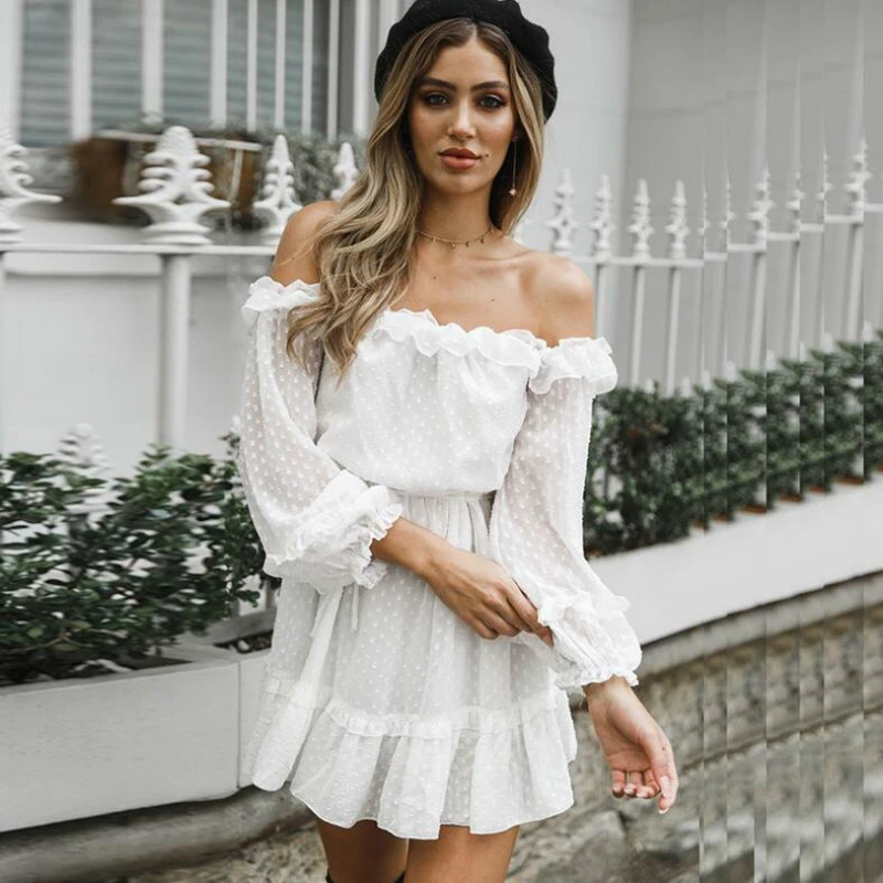 white ruffle short dress