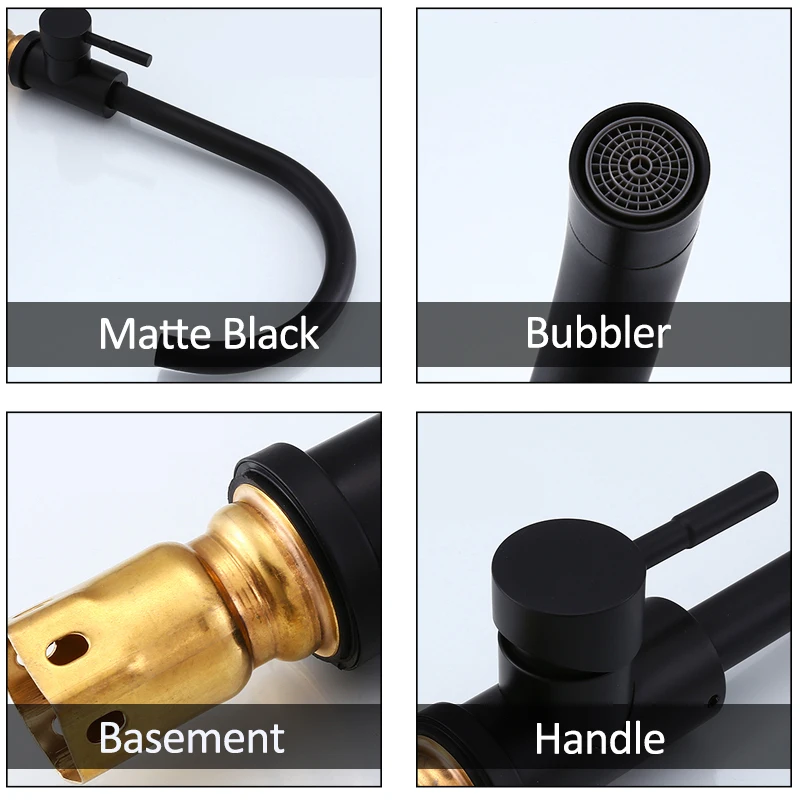 quyanre wanfan gappo matte black white stainless steel kitchen sink faucet single handle mixer tap 360 rotation kitchen faucet3