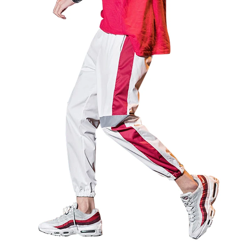 Мужские модные брюки для уличных танцев боковые полосатые шаровары Светоотражающие джоггеры хип-хоп спортивные штаны уличная мужские повседневные штаны - Цвет: White