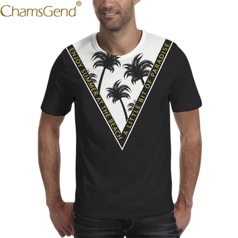 Beli Pria T Shirt Musim Panas Lengan Pendek Hawaii Pohon Dicetak T shirt O Leher Pria Hitam T shirt Top Slim Fit Tees 90219