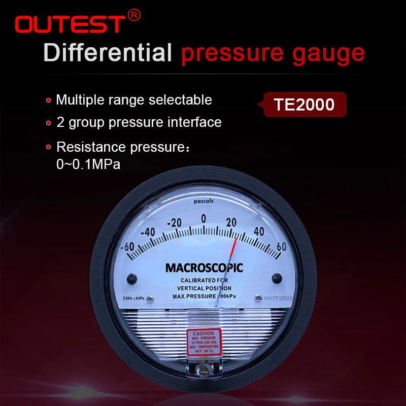 OUTEST Pressure Gauge Meter High Precision Air Differential Vacuum Manometer Micro Pressure