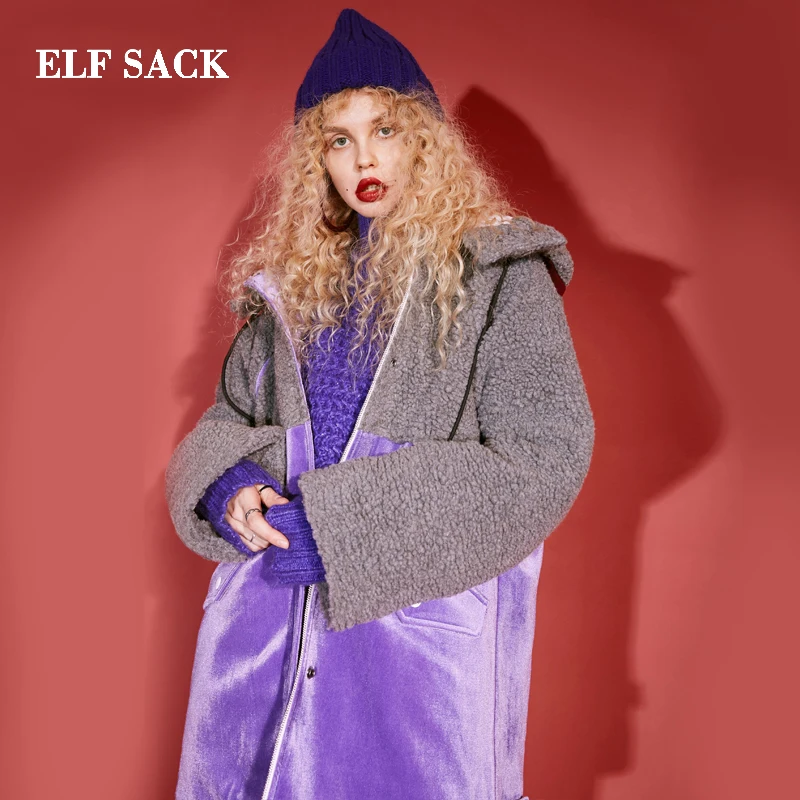

ELF SACK Winter New Stylish Woman Coat Fashion Patchwork Casual Wide-waisted Full Women Jackets Streetwear Femme Thick Jacket