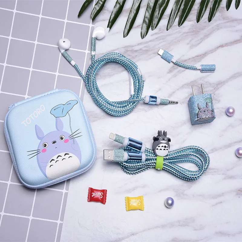 Мультяшный USB кабель для наушников набор протекторов с коробкой наклейки намотки
