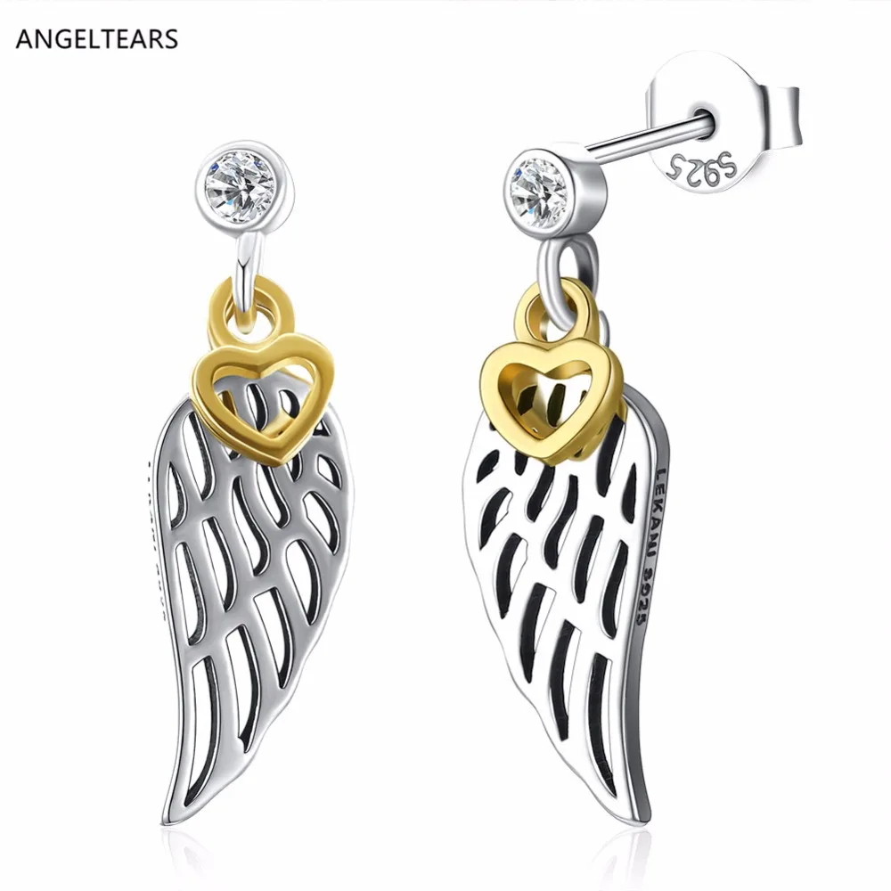 Милый дизайн 925 серебро крылья ангела Стад Серьги с цирконами женщина девушка модные вечерние украшения подарок на день рождения Brincos