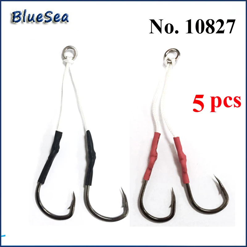 

BlueSea 5 Pcs/Pack 10827 Stainless Steel Double Jig Assist Hooks Double Jigging Assistant Hooks Double Assist Hooks With PE Line