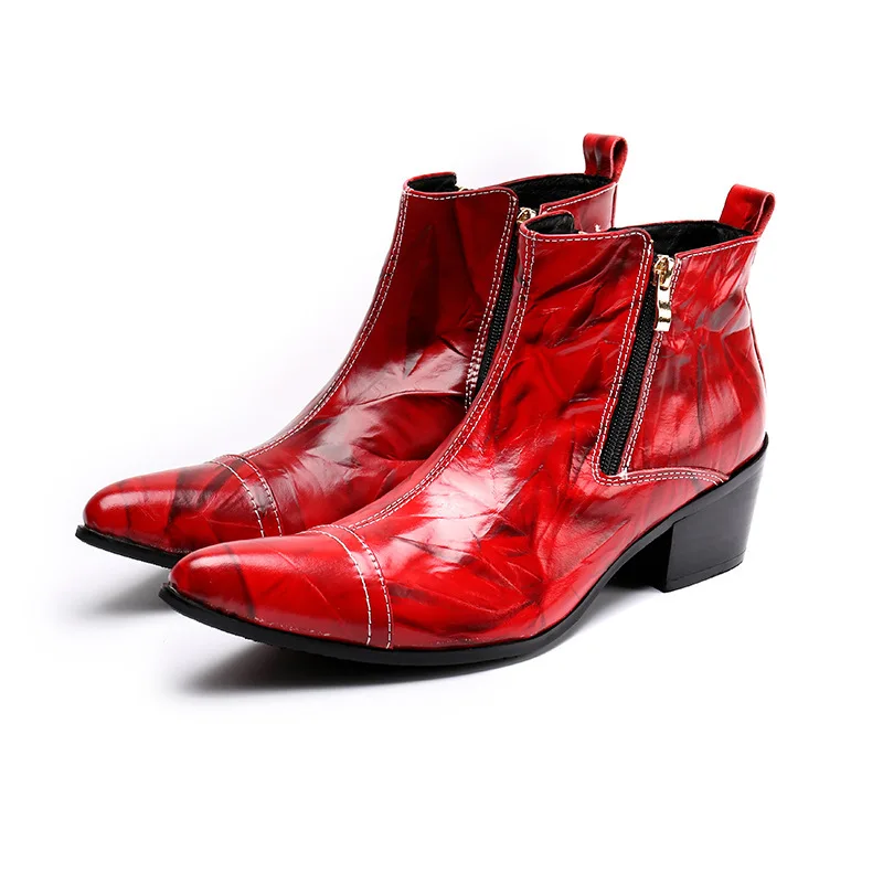 

2019 New Men Formal Wedding Party Pointed Toe Boots Luxury Breathable Zipper Men Shoes