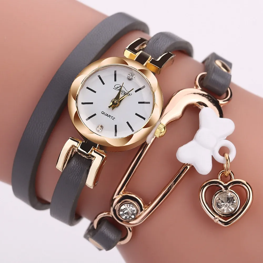 

Relojes Fine Leather Band Winding Women Watches Gold Bracelet Halloween Gift Leather Quartz Wristwatches