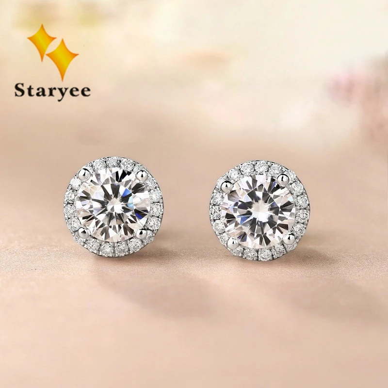 Женские серьги гвоздики с натуральным муассанитом 0.5CT VS H Charles Colvard| |